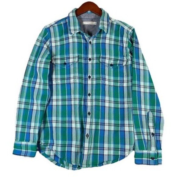 Outerknown Other - Outerknown Mens M Flannel Plaid Blanket Shirt Blue Green Heavy Shacket Button Up